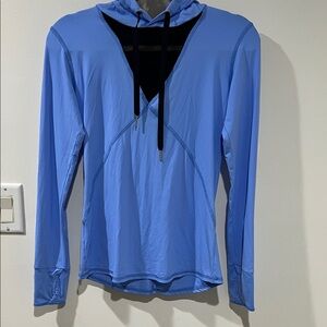 Alala blue long sleeve running mesh top with hood NWOT